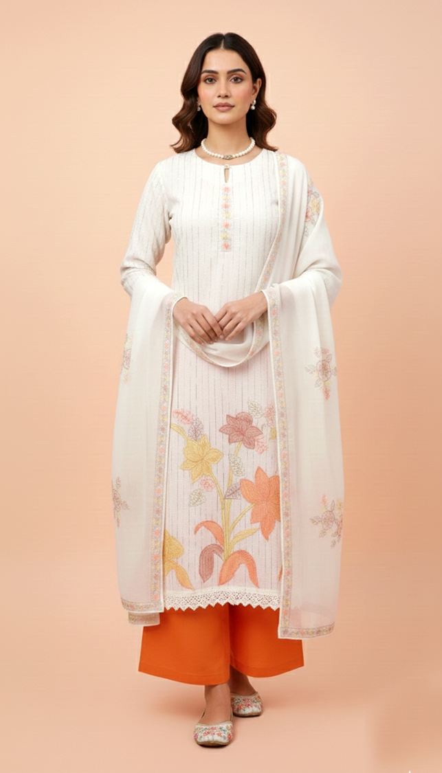 Soft Linen 3-Piece Ethnic Suit Set β Kurta, Pant & Dupatta