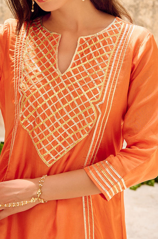 Elegant Orange Gota Embellished Kurta Set