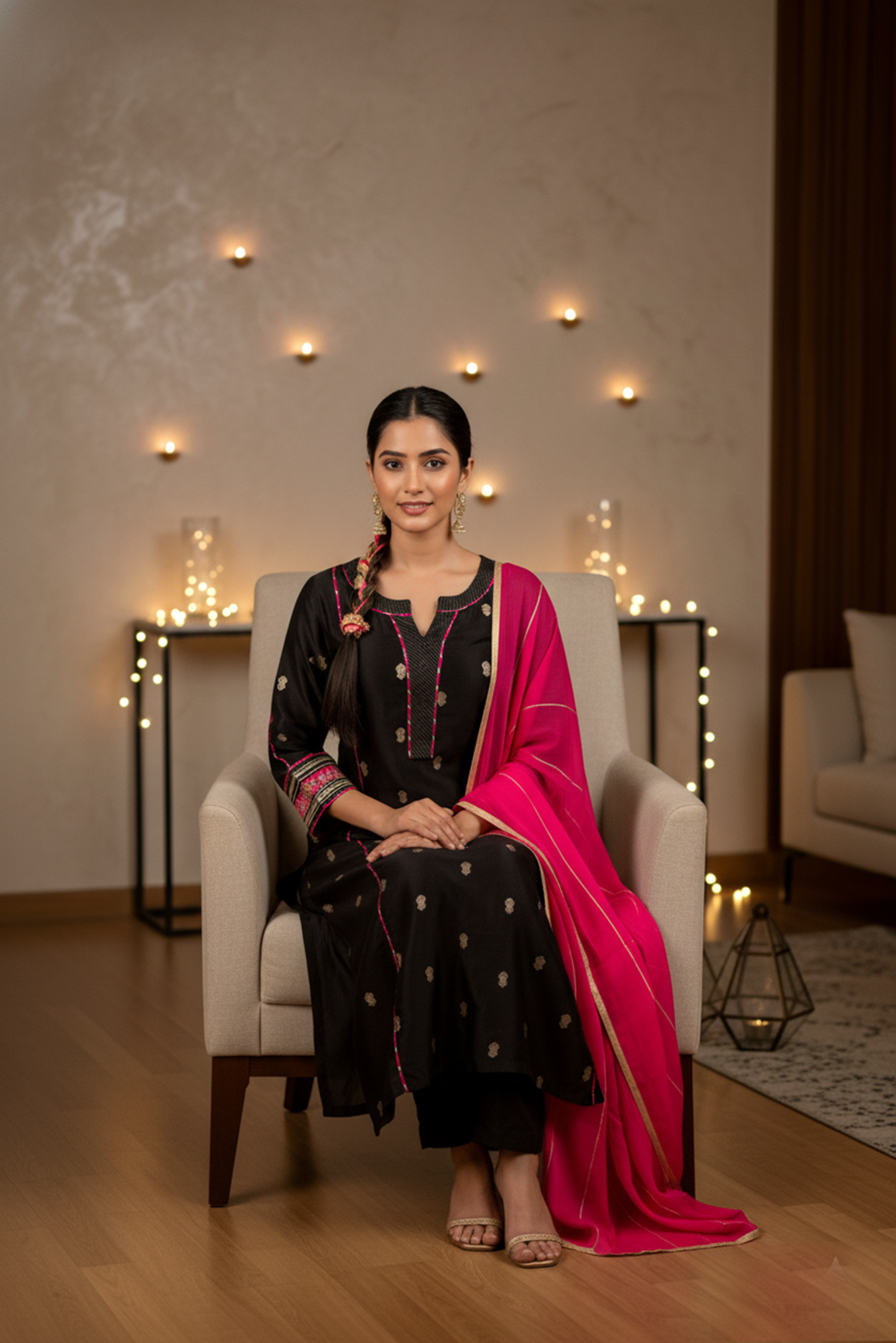 Elegant Silk Jacquard Booti Embroidered Kurta with Silk Pant