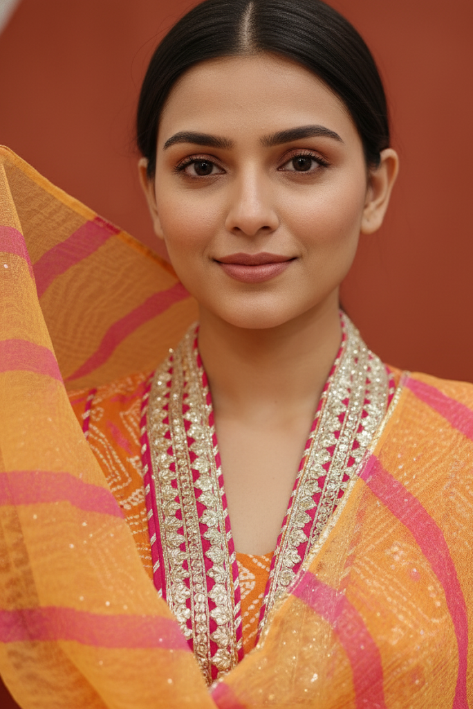 Rust Chanderi Gota Embellished Kurta‑Pant Set with Dupatta