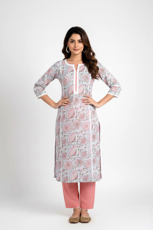 Floral Printed Straight Kurta with Pant and Dupatta