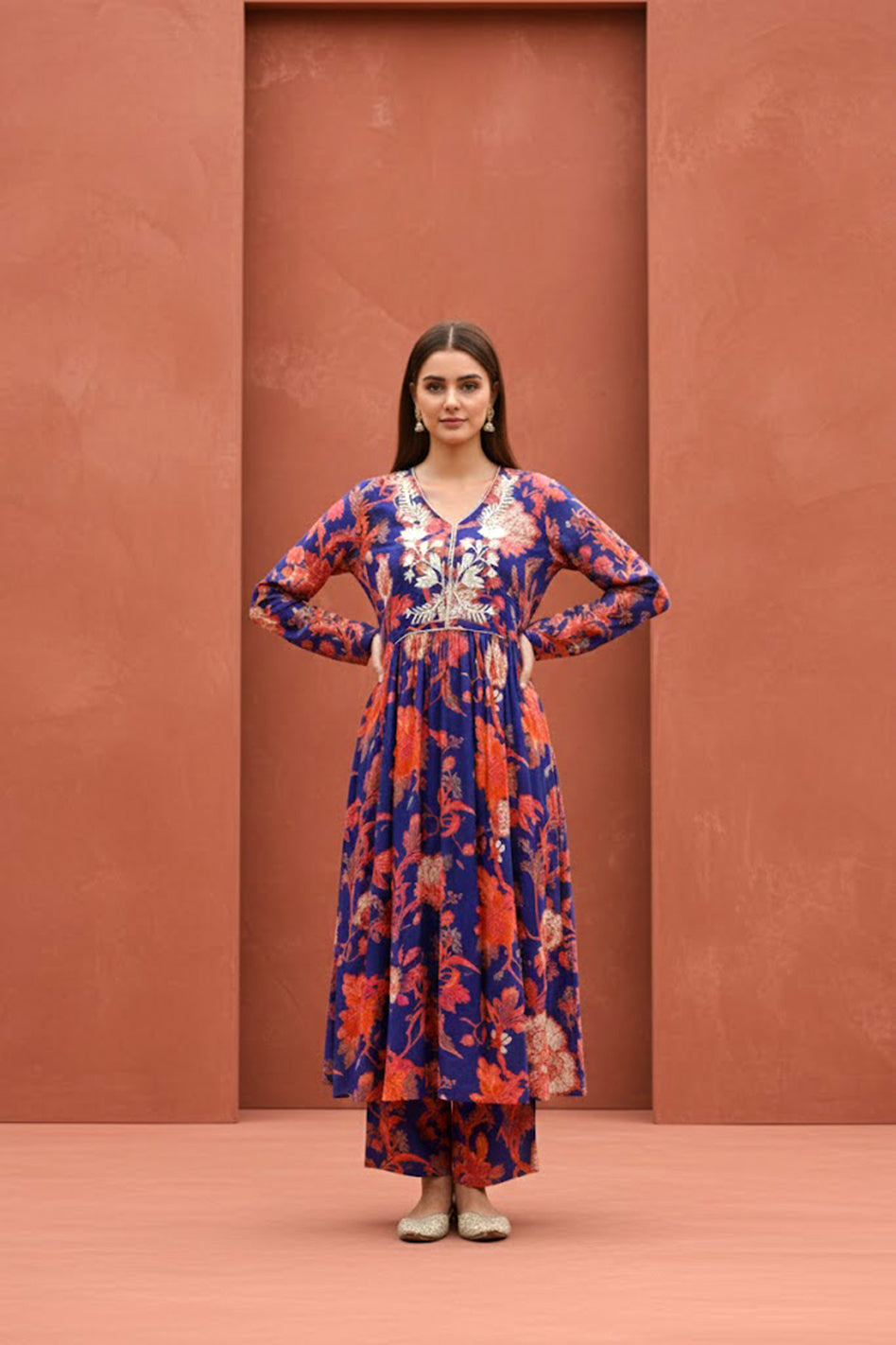 Royal Blue Modal Embroidered Co‑ord Set