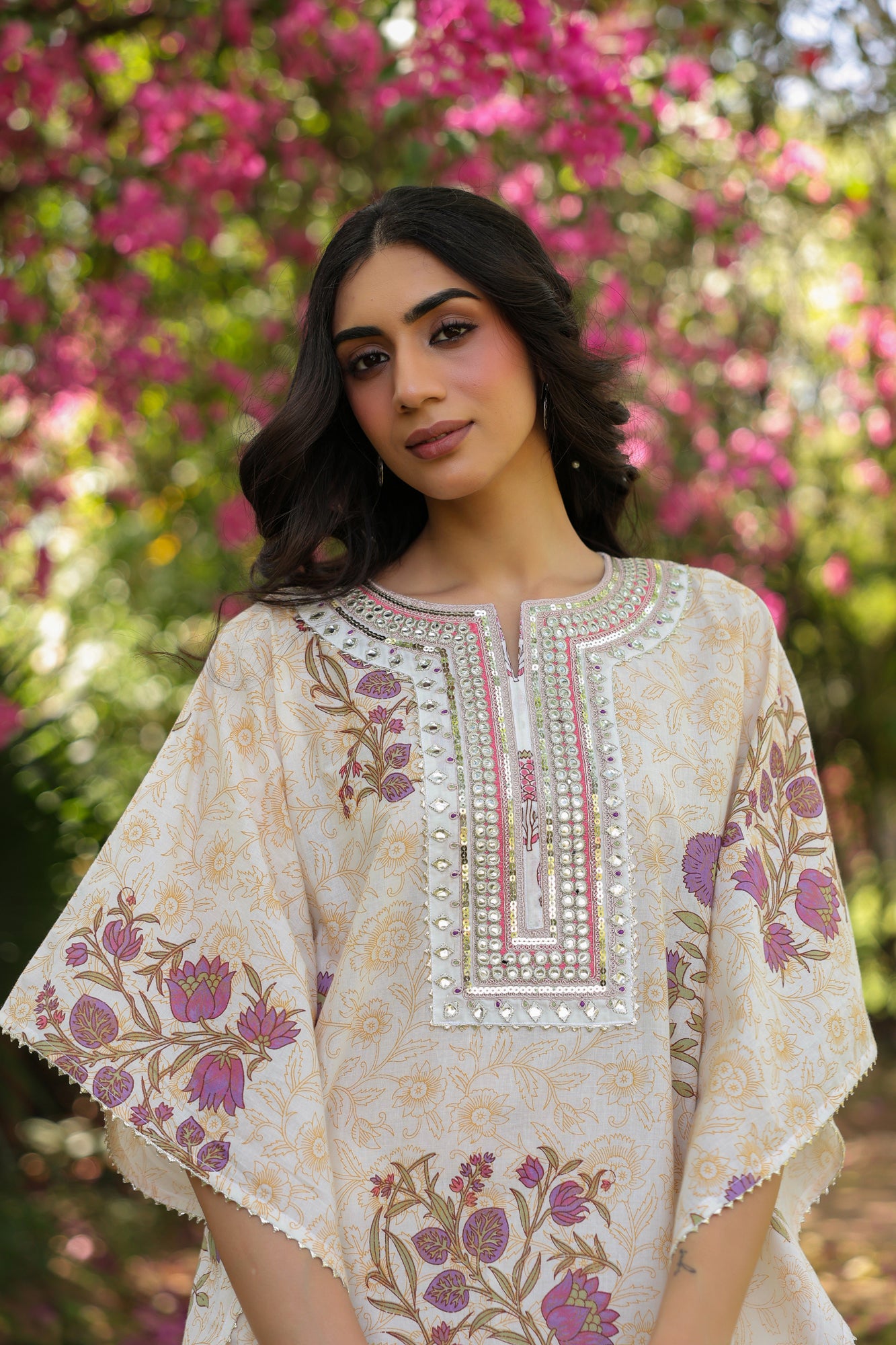 Purple Jaal‑Motifs Cotton Block Printed Kaftan Set