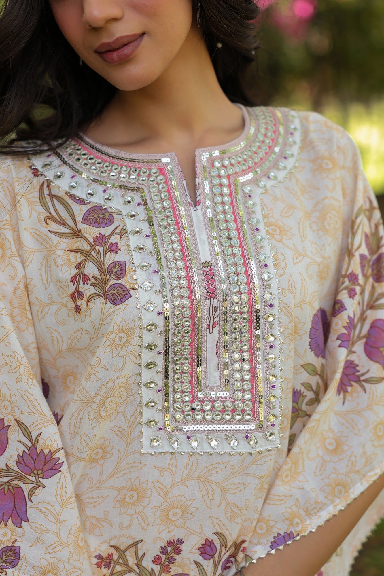 Purple Jaal‑Motifs Cotton Block Printed Kaftan Set