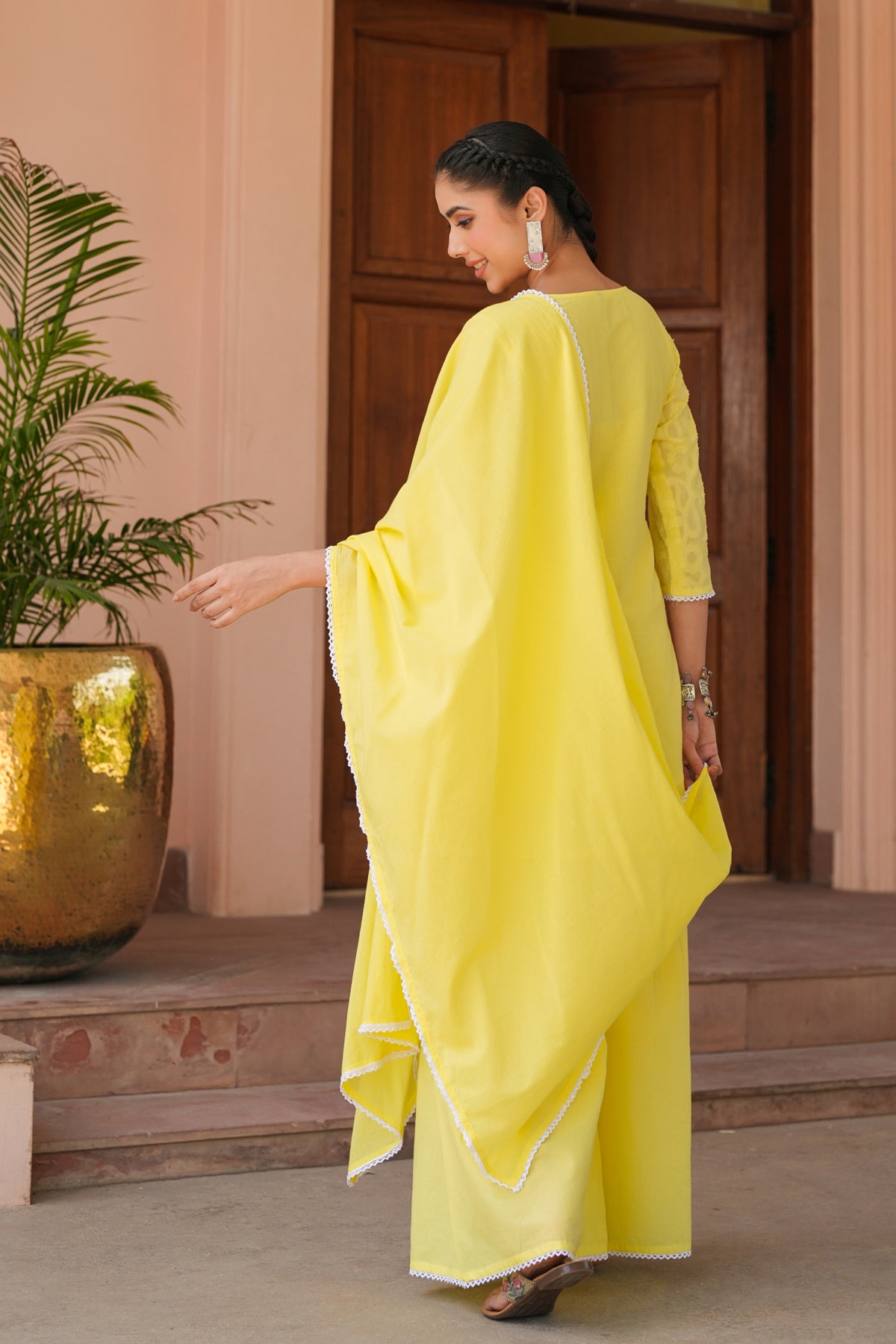 Yellow Jacquard Cotton Chikankari Sharara Set