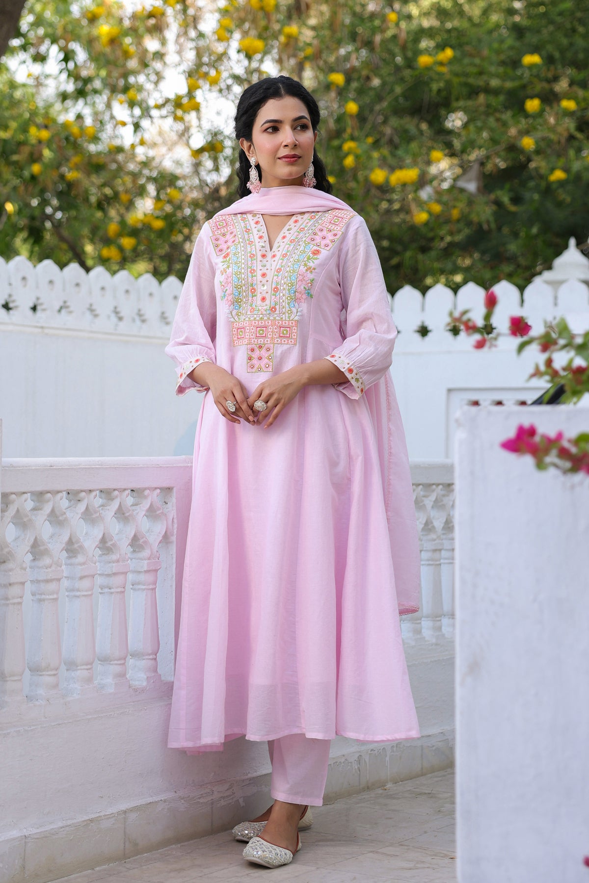 Lavender Cotton Mulmul Khari Printed Anarkali Set