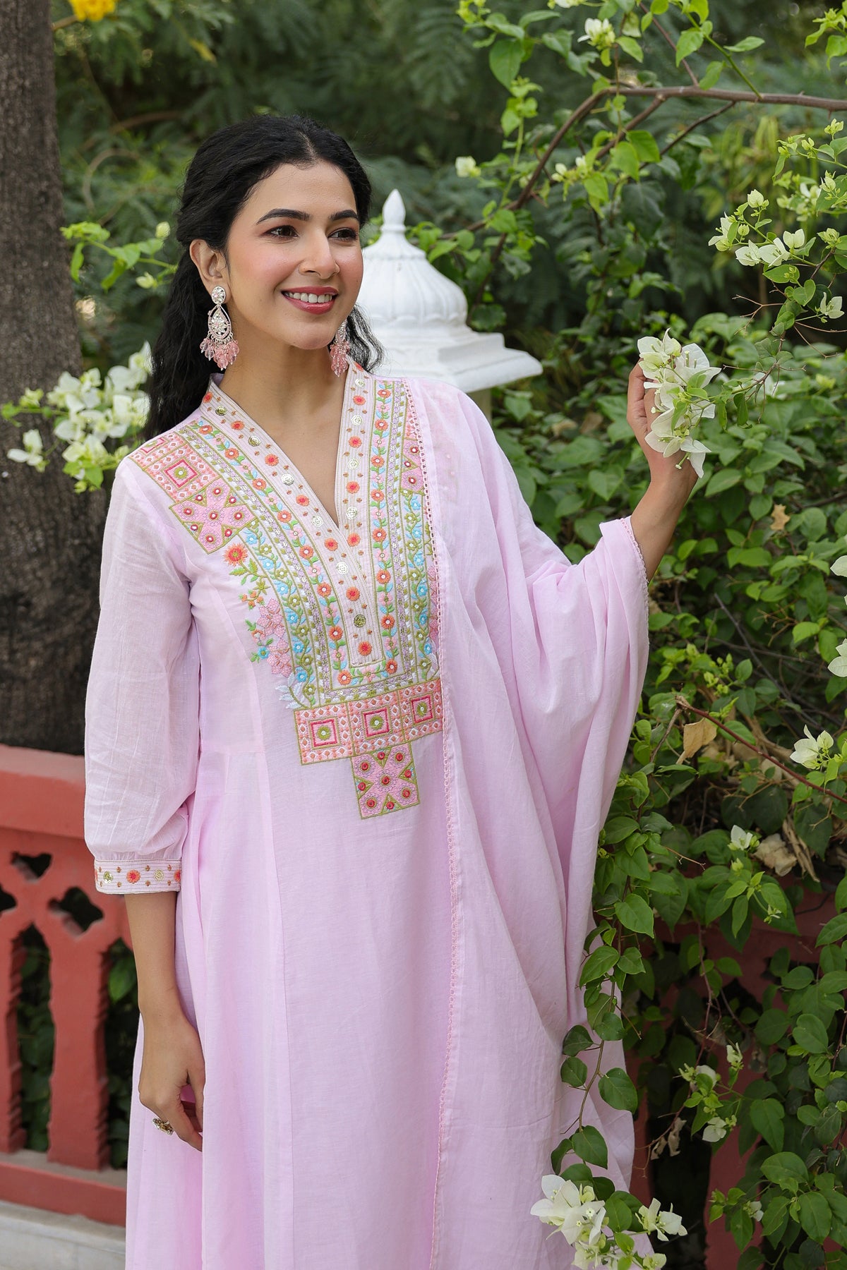 Lavender Cotton Mulmul Khari Printed Anarkali Set