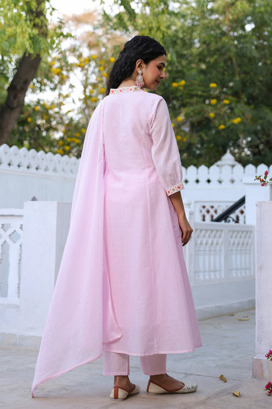 Lavender Cotton Mulmul Khari Printed Anarkali Set