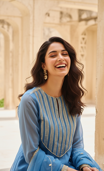 Blue Mulmul Gota Embellished Kurta-Pant-Dupatta Set