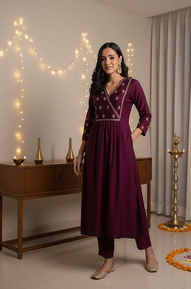 Wine Modal Silk Fabric Kurta Set