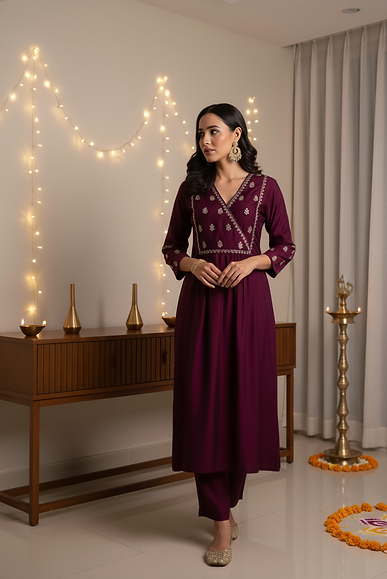Wine Modal Silk Fabric Kurta Set