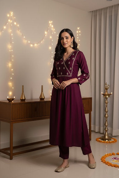 Wine Modal Silk Fabric Kurta Set