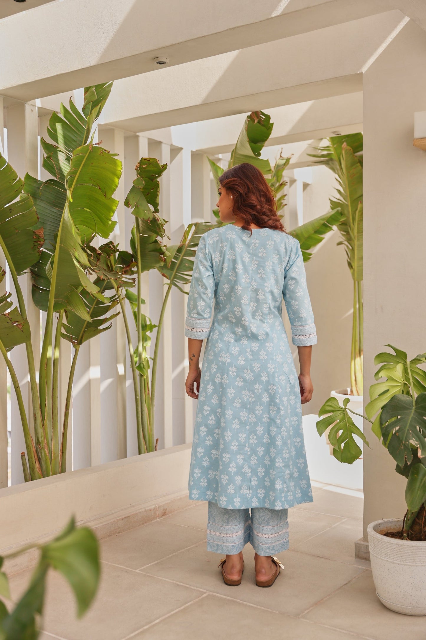 Blue Double-Layer Front‑Open Chunakhari Printed Kurta Set