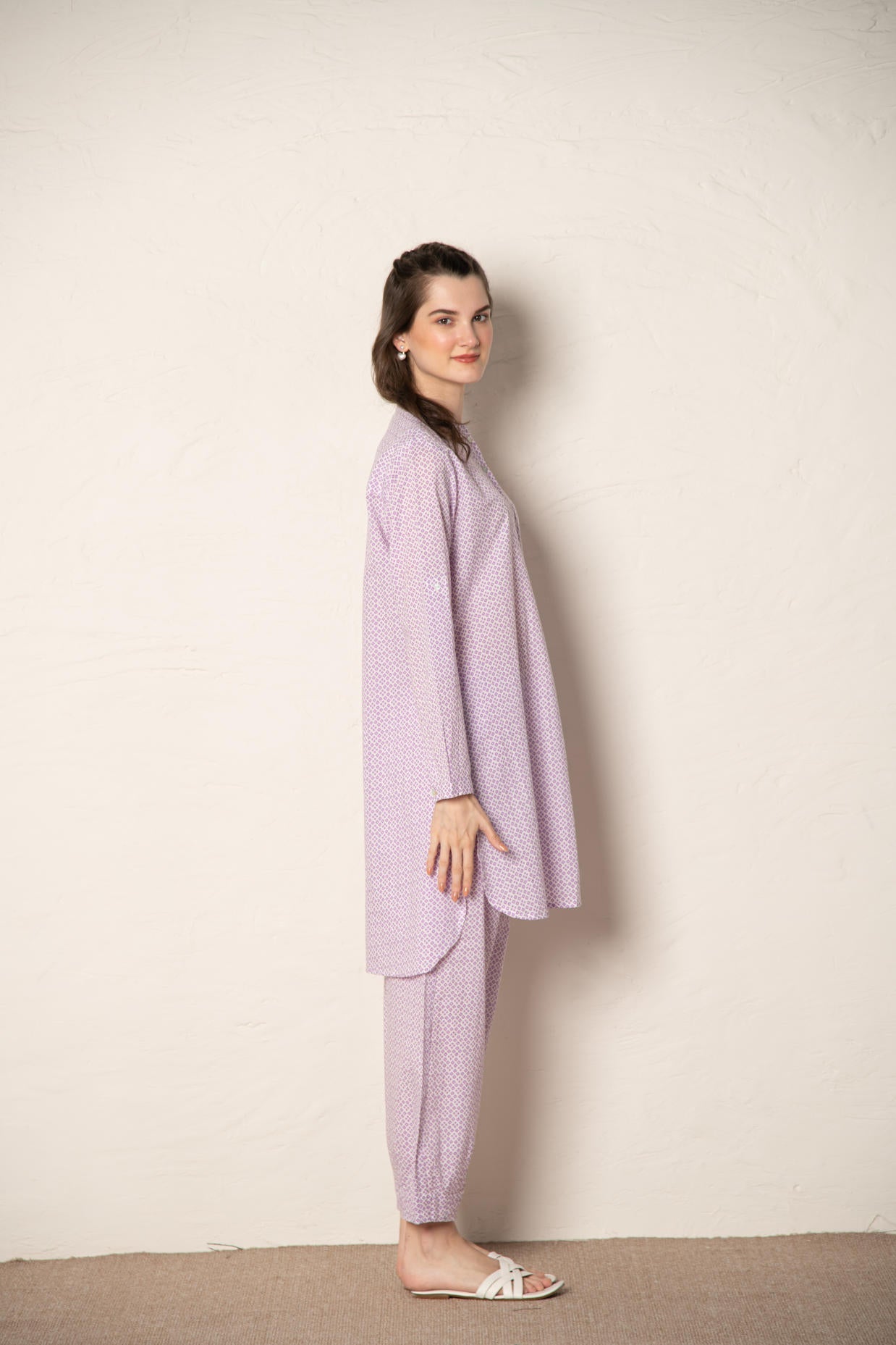 Lavender Cotton Printed Loose Fit Up‑Down Co‑Ord Set