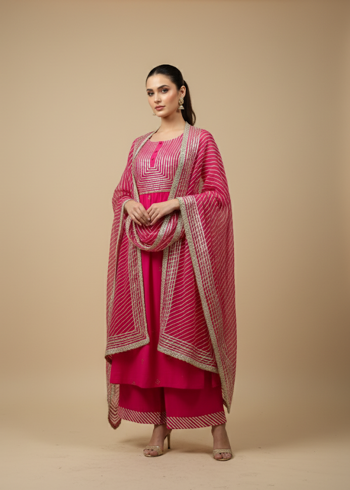 Pink Embroidered Mulmul Kurta Pant Set