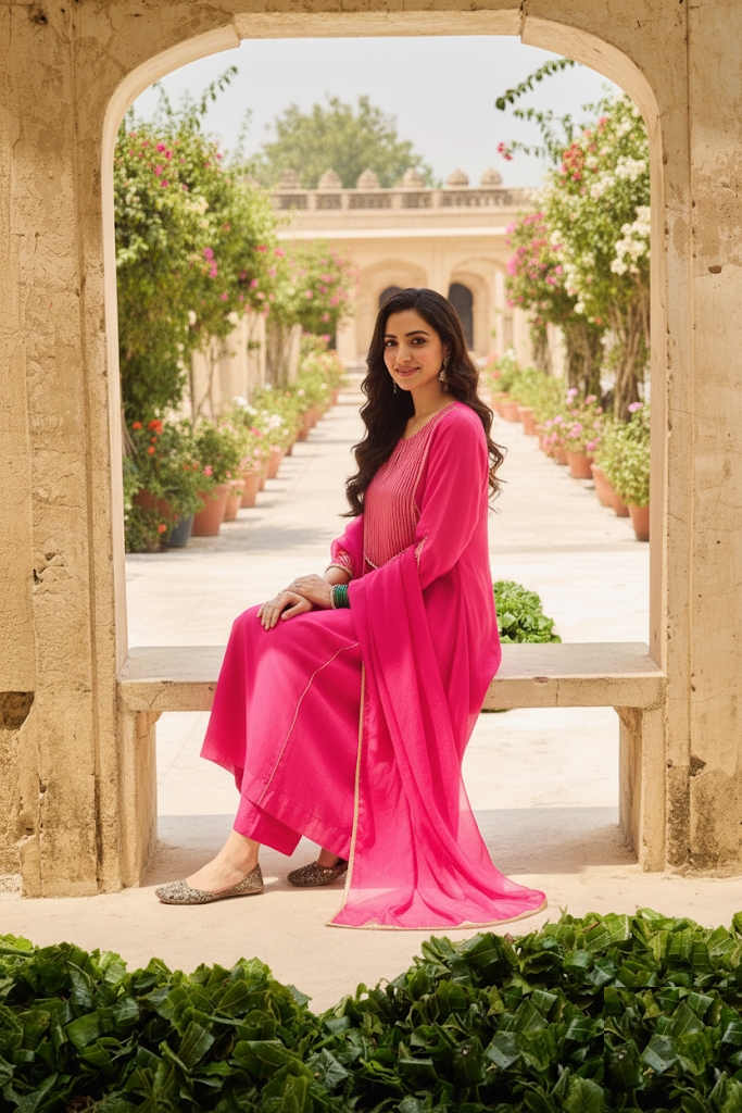 Rani Chanderi Gota Embellished Kurta‑Pant Set with Dupatta