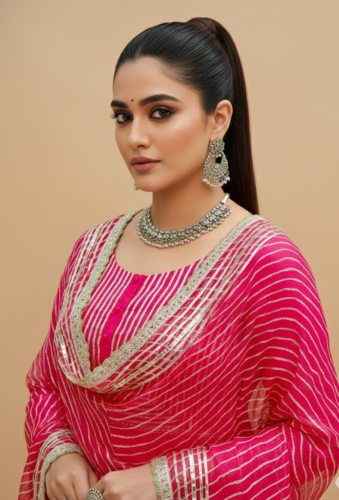 Pink Embroidered Mulmul Kurta Pant Set