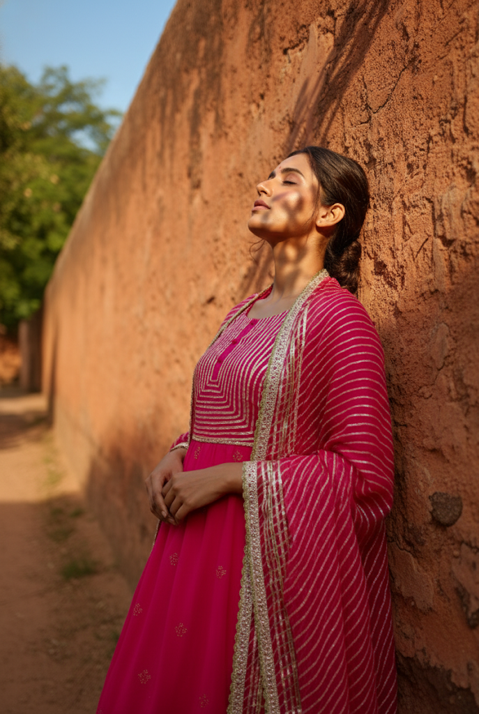 Pink Embroidered Mulmul Kurta Pant Set