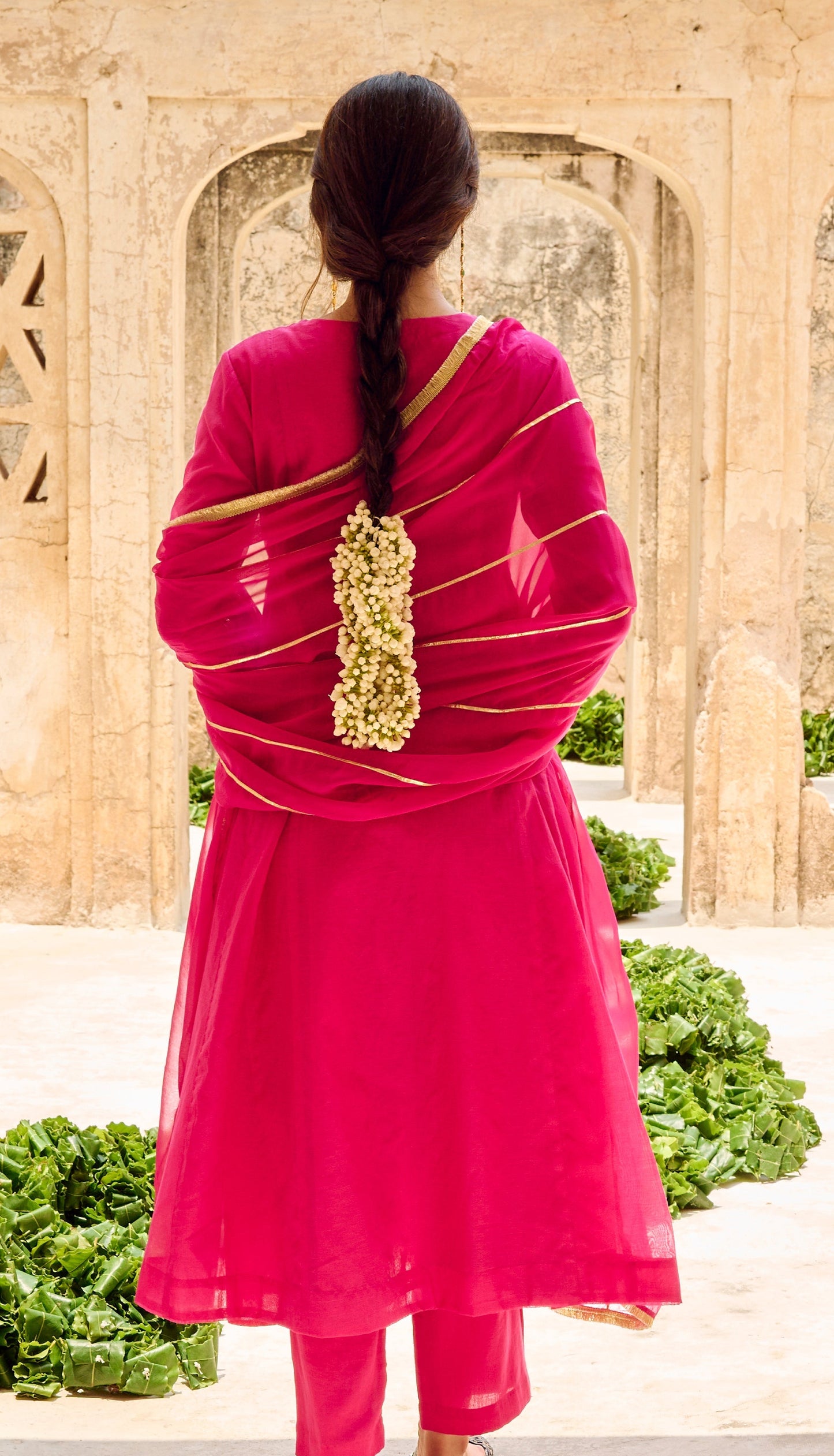 Rani Chanderi Gota Embellished Kurta‑Pant Set with Dupatta