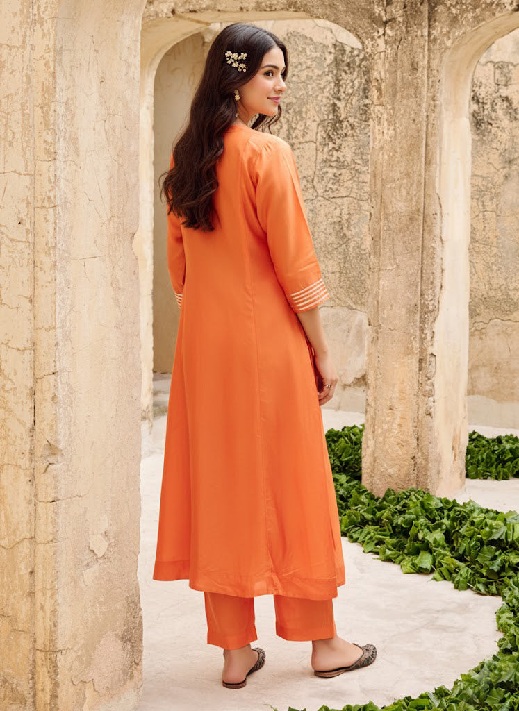 Elegant Orange Gota Embellished Kurta Set