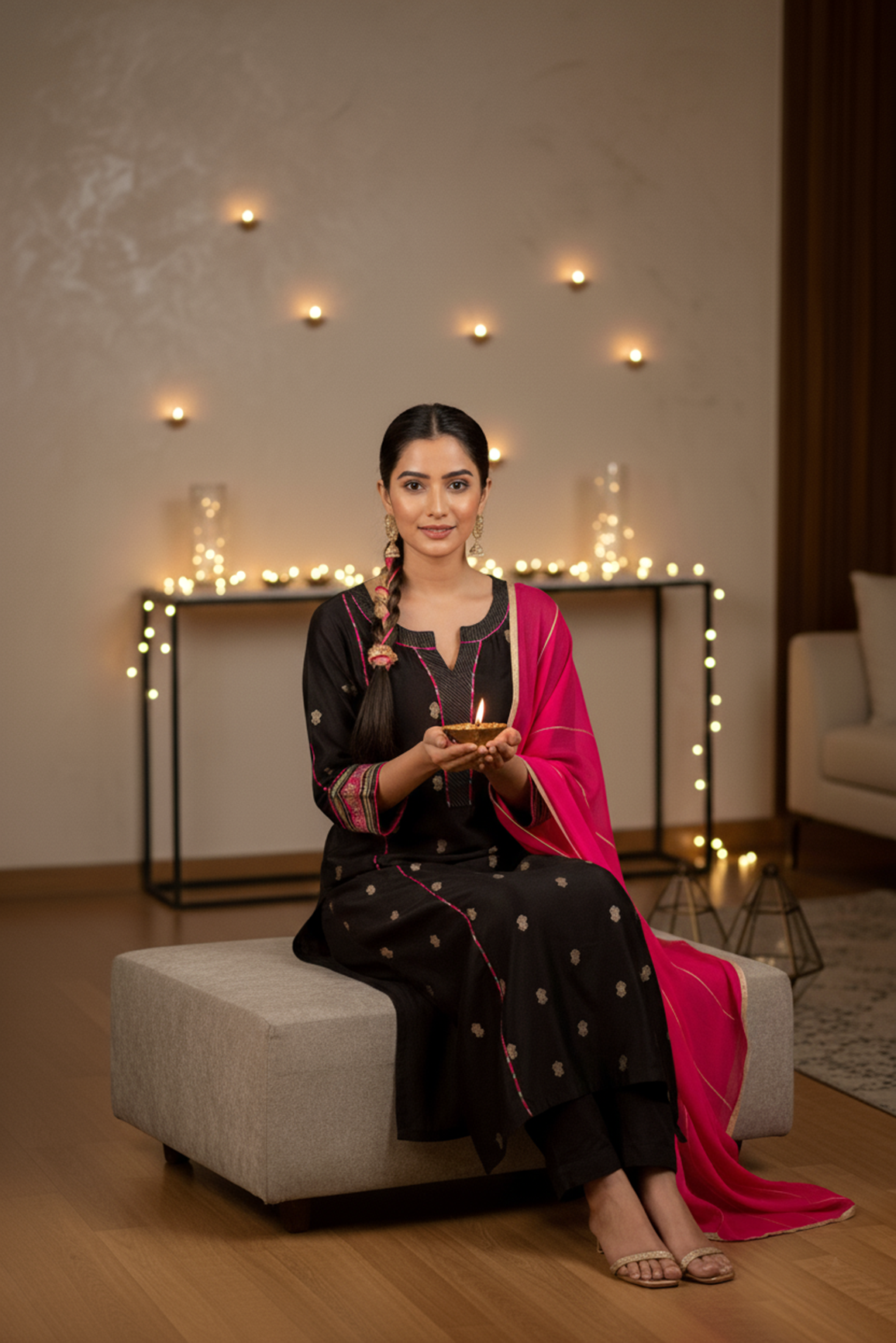 Elegant Silk Jacquard Booti Embroidered Kurta with Silk Pant