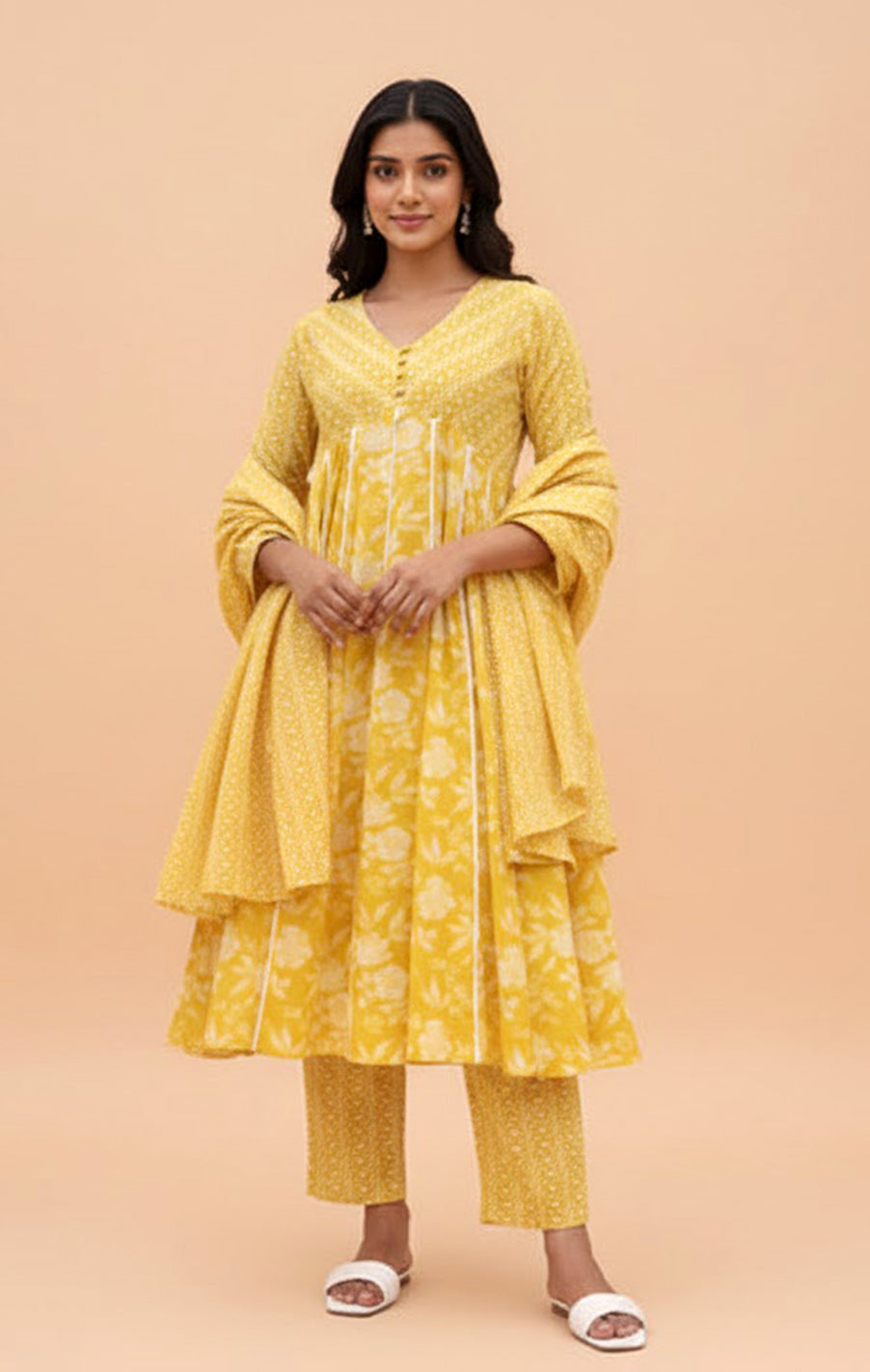 Yellow Floral Anarkali suit set