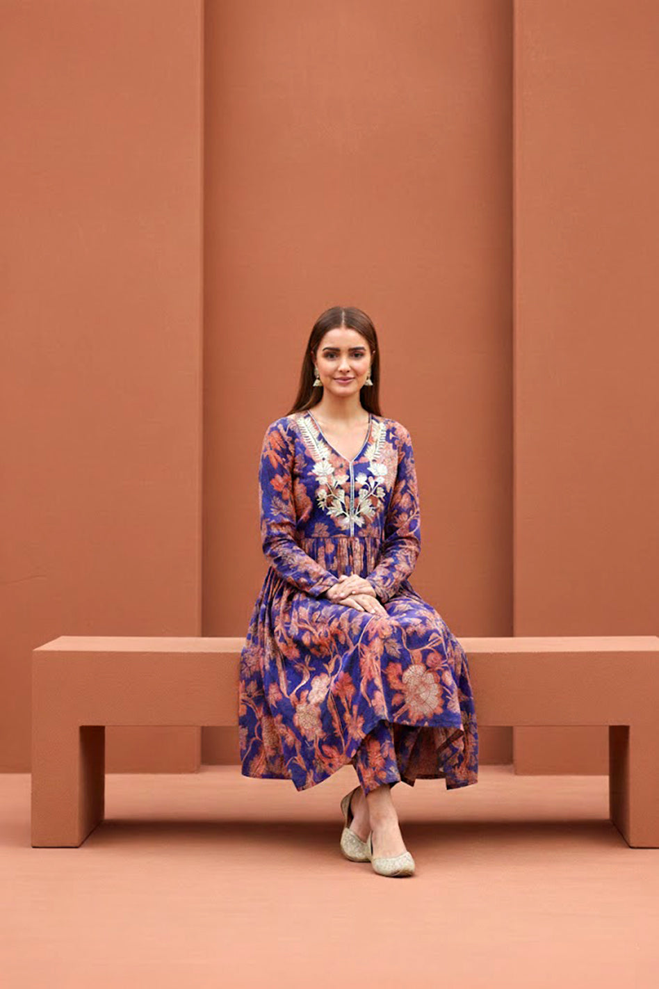 Royal Blue Modal Embroidered Co‑ord Set