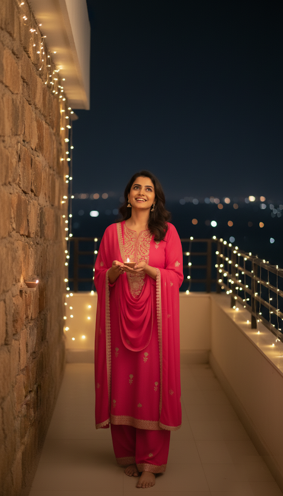 Pink Pure Viscose 3-Piece Ethnic Suit Set – Kurta, Palazo & Embroidered Viscose Silk Dupatta