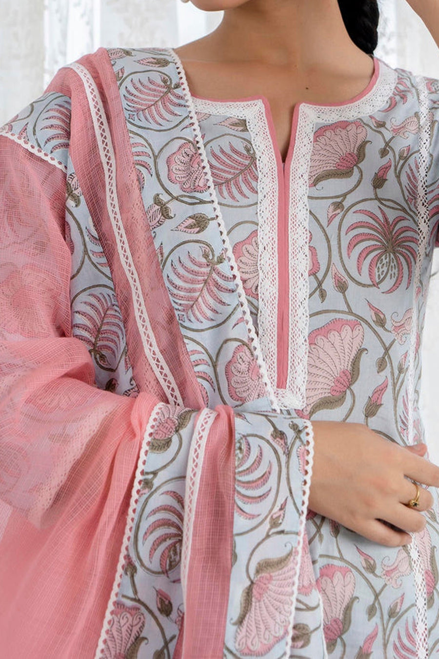 Floral Printed Straight Kurta with Pant and Dupatta