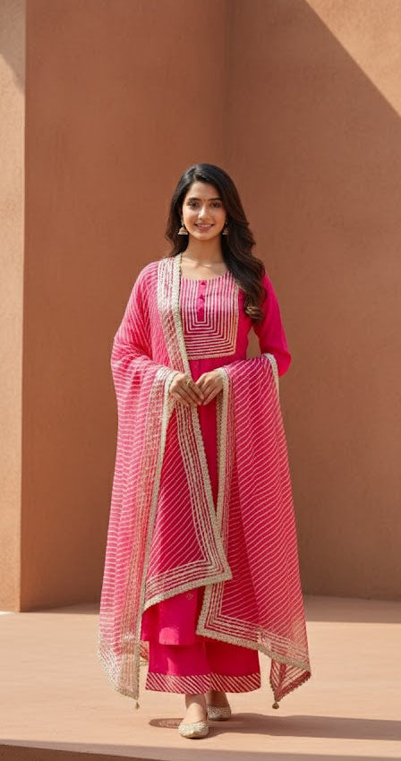Pink Embroidered Mulmul Kurta Pant Set