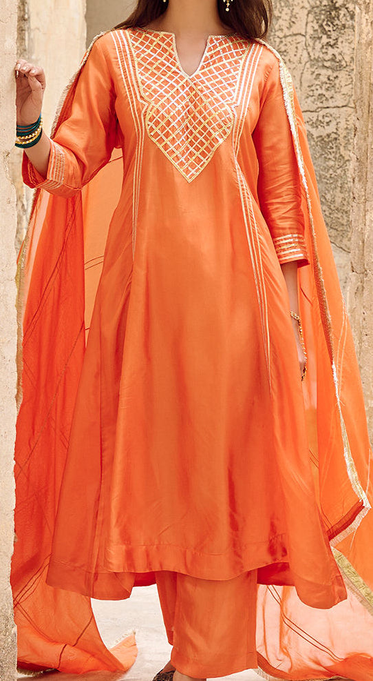 Elegant Orange Gota Embellished Kurta Set
