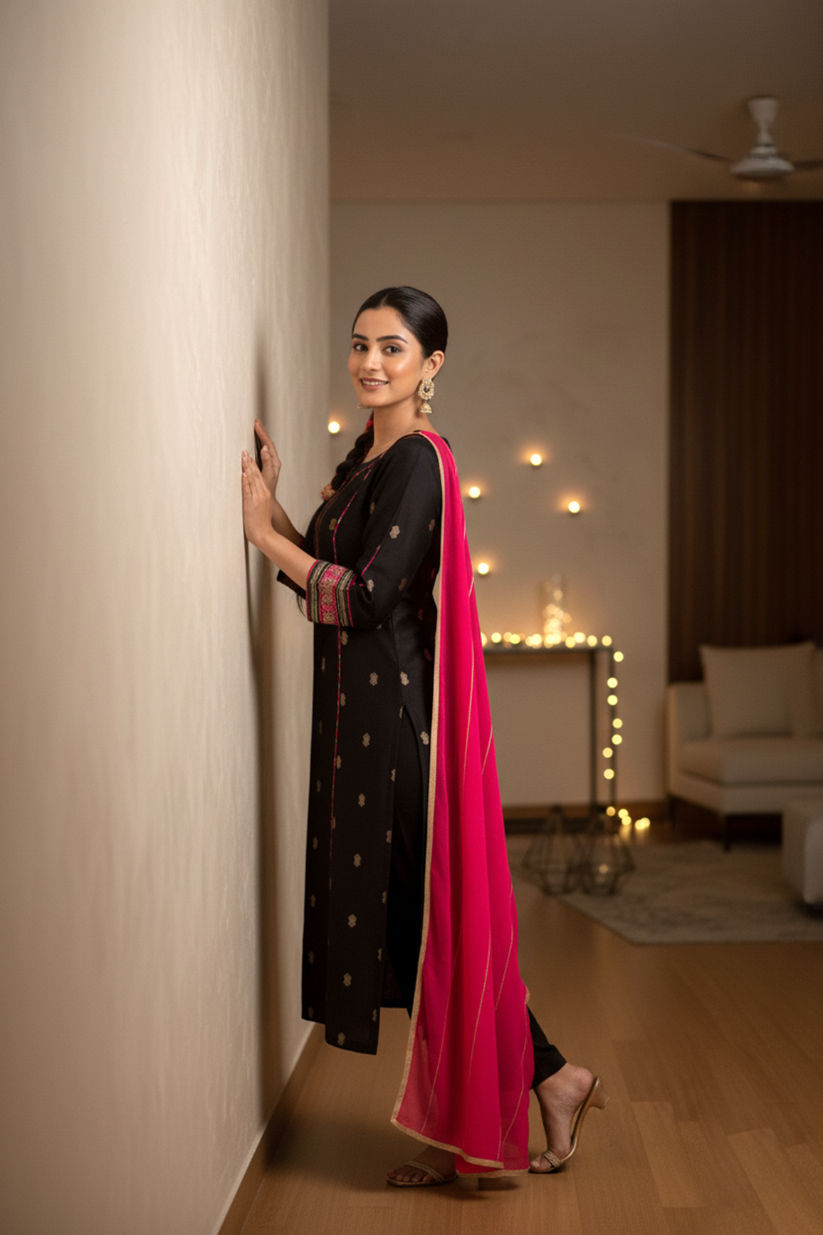 Elegant Silk Jacquard Booti Embroidered Kurta with Silk Pant