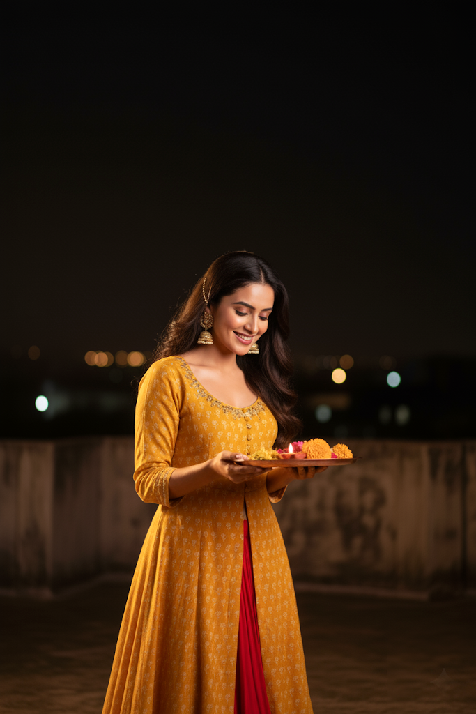 Mustard Red Kalidar Kurta Set
