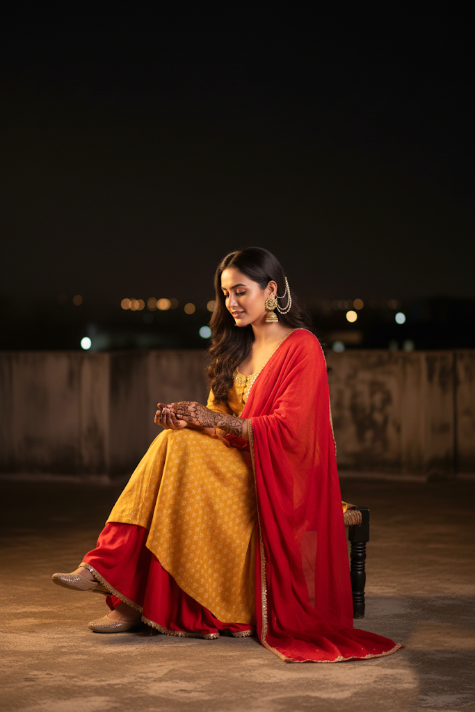 Mustard Red Kalidar Kurta Set