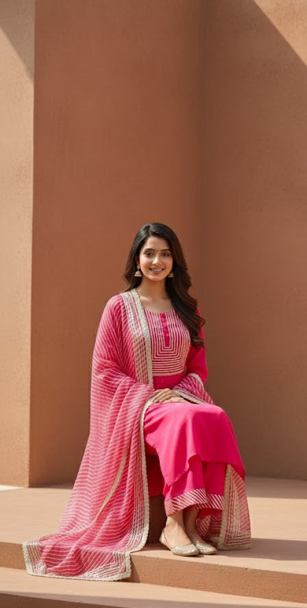 Pink Embroidered Mulmul Kurta Pant Set