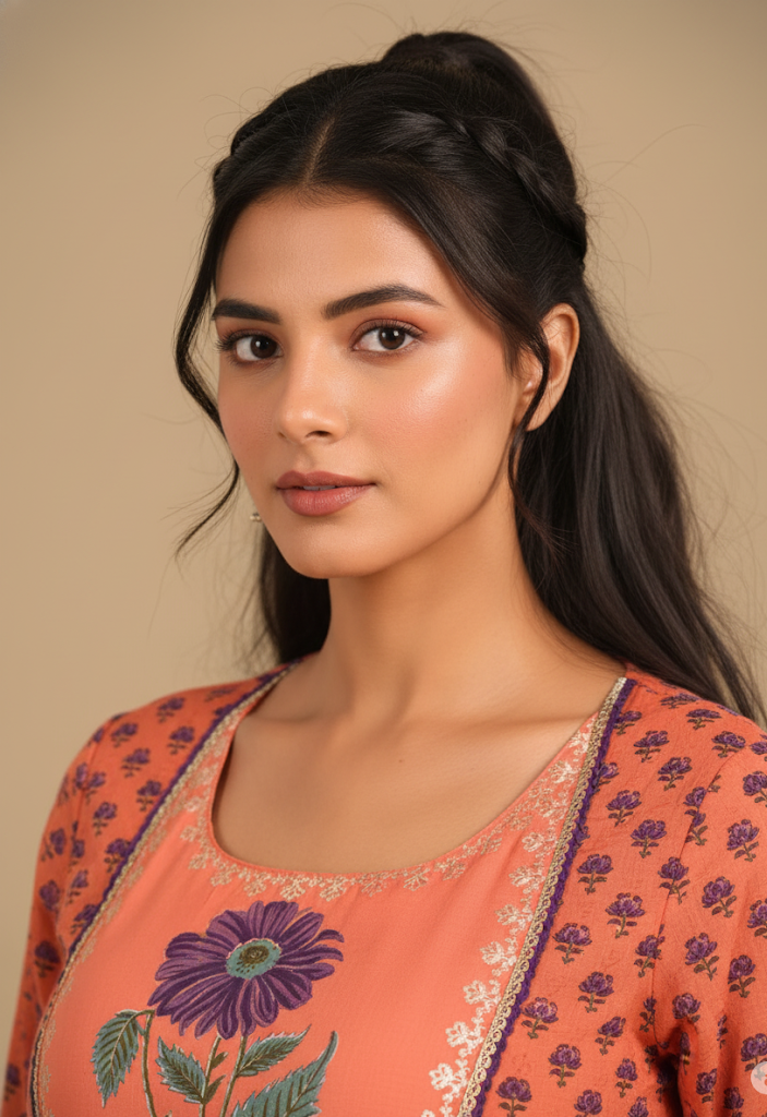 Vibrant orange cotton mulmul kalidaar kurta