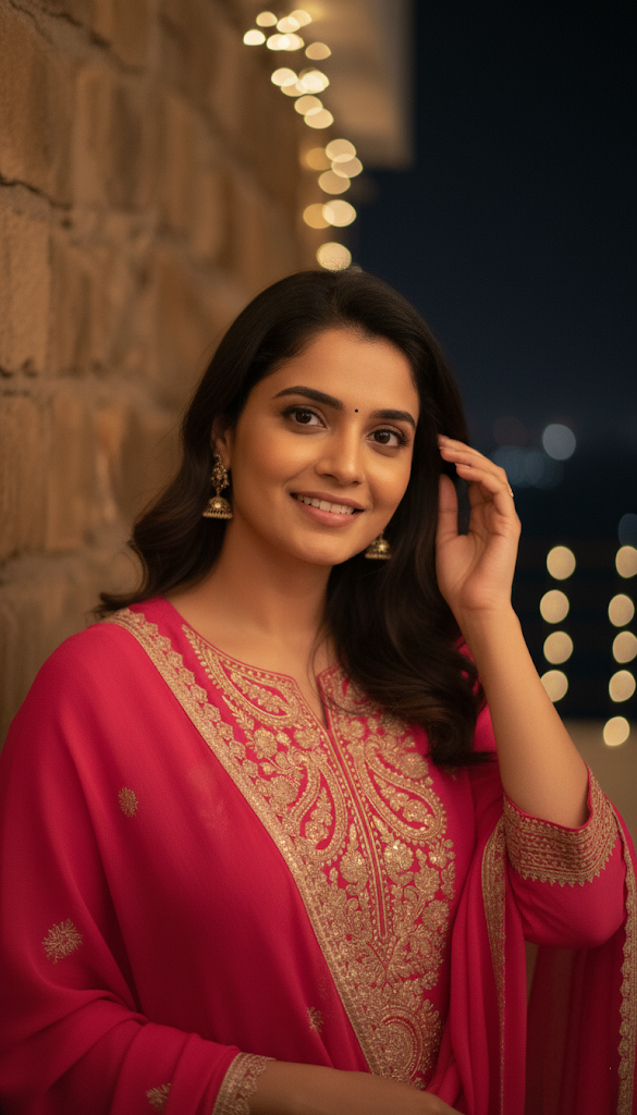 Pink Pure Viscose 3-Piece Ethnic Suit Set – Kurta, Palazo & Embroidered Viscose Silk Dupatta