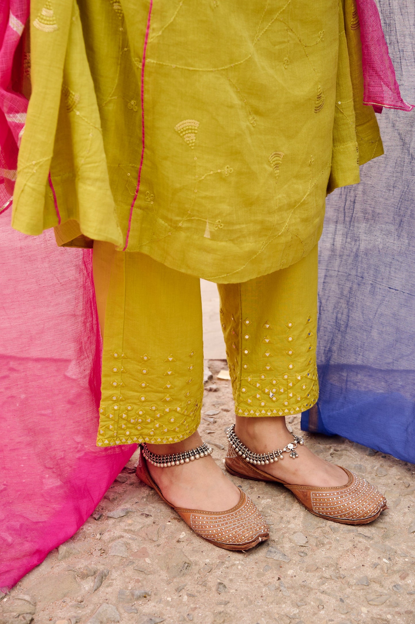 Lime Green Embroidered Kurta Pant Set with Dupatta