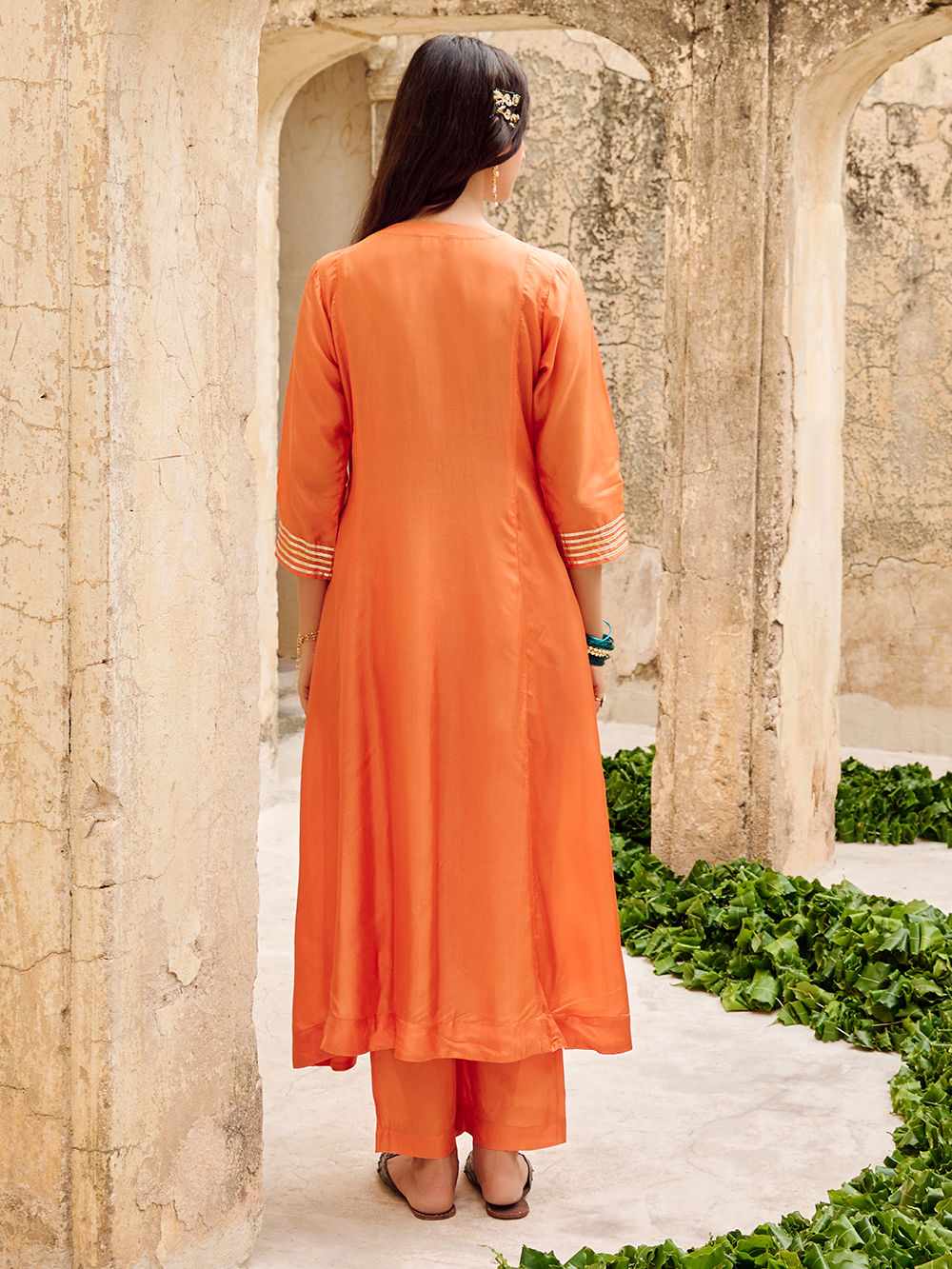 Elegant Orange Gota Embellished Kurta Set