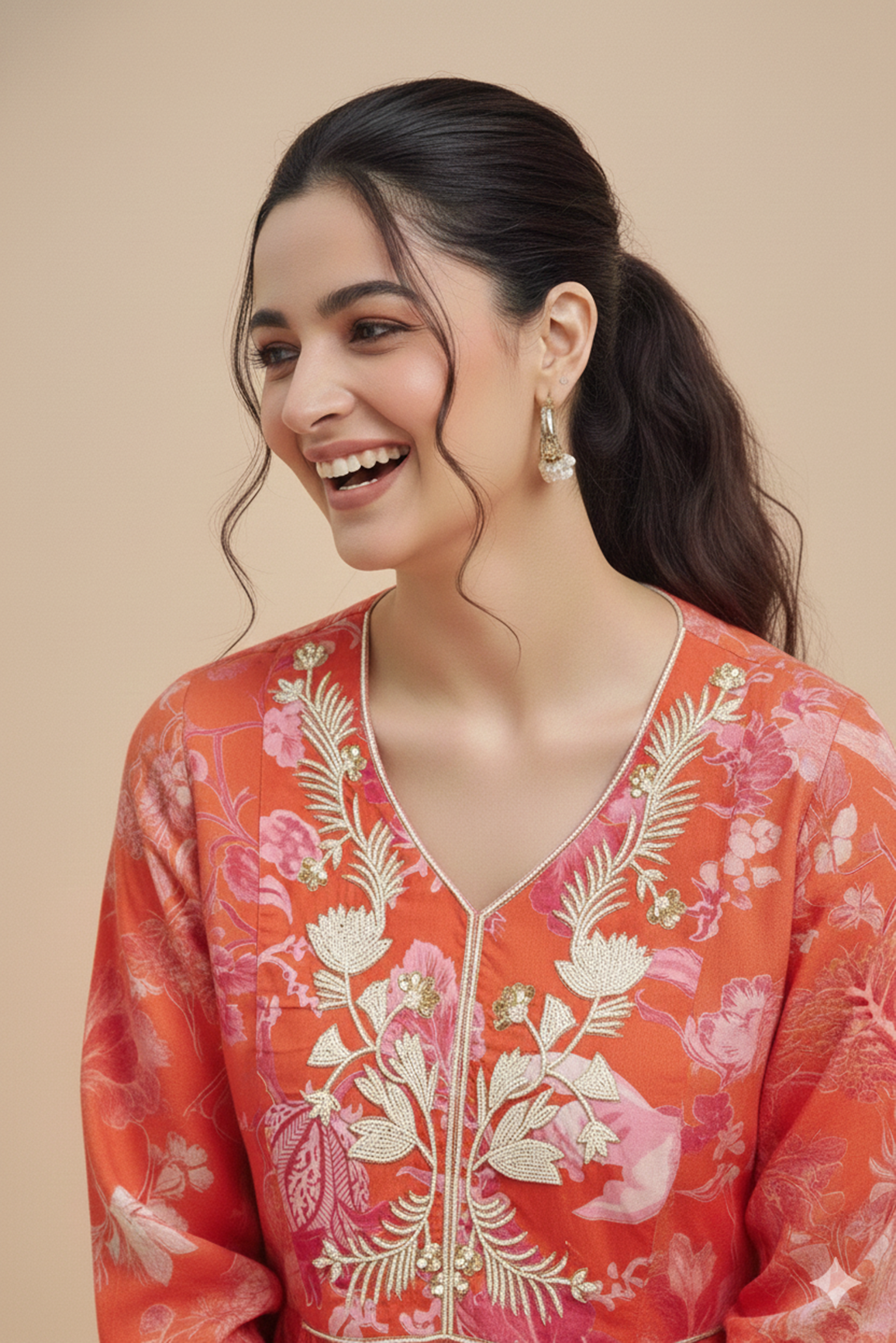 Orange Modal Embroidered Co‑Ord Set