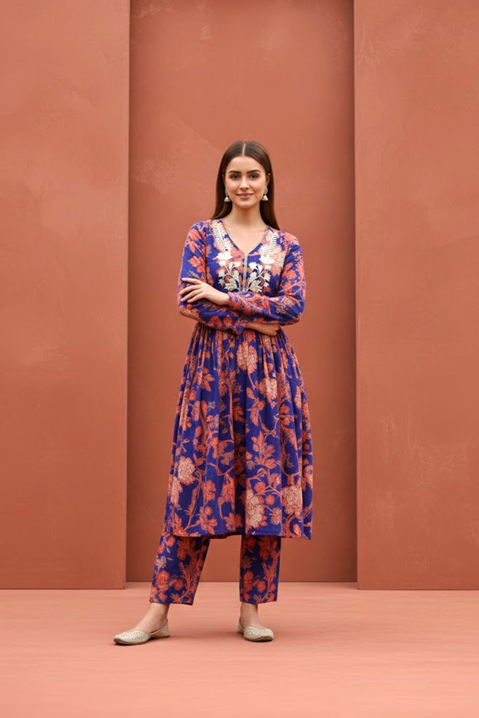 Royal Blue Modal Embroidered Co‑ord Set