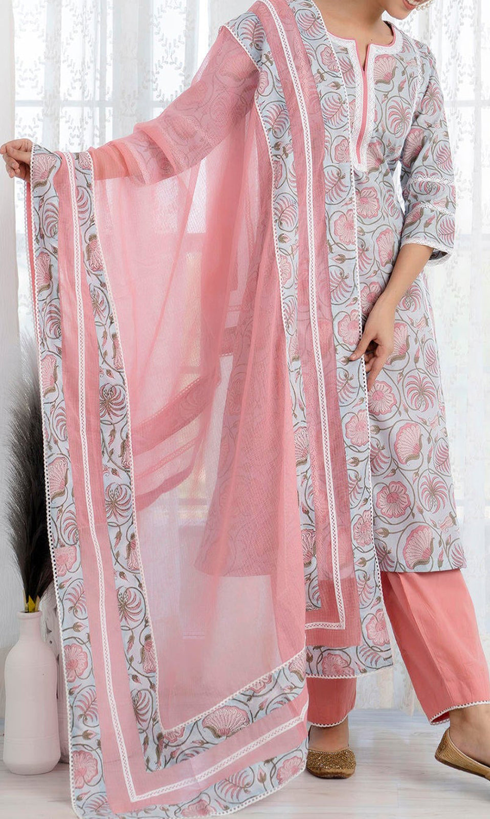 Floral Printed Straight Kurta with Pant and Dupatta