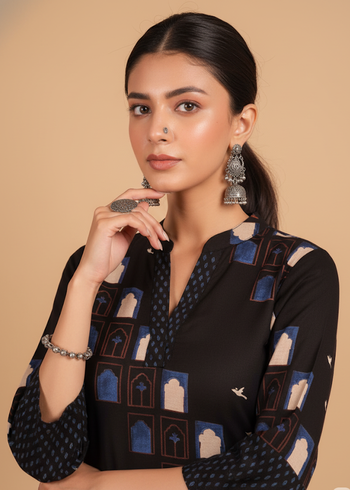 Black Cotton Slub Kurta + Afghani Pant