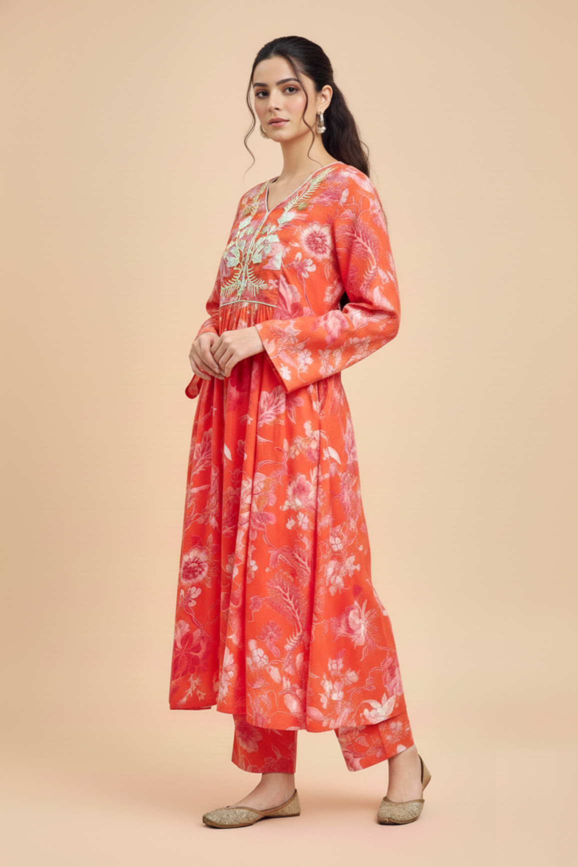 Orange Modal Embroidered Co‑Ord Set