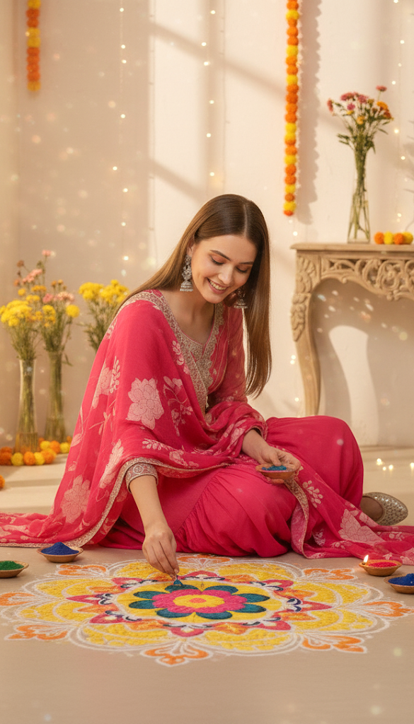 Floral Printed Kurta, Sharara And Dupatta Set