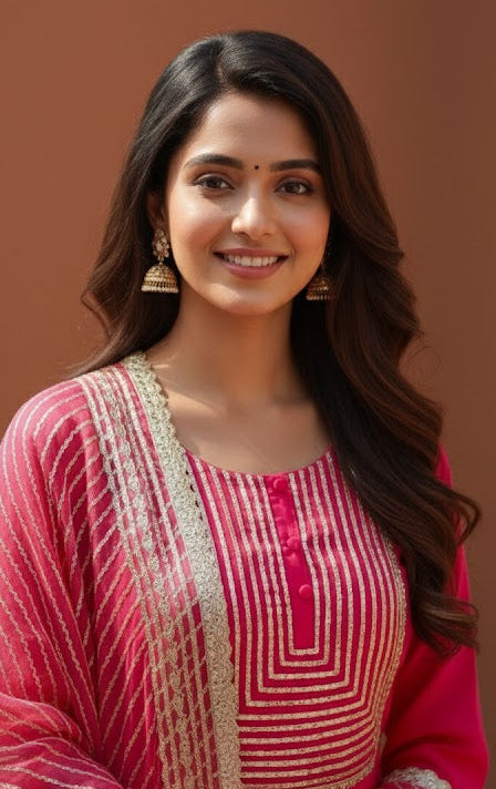 Pink Embroidered Mulmul Kurta Pant Set