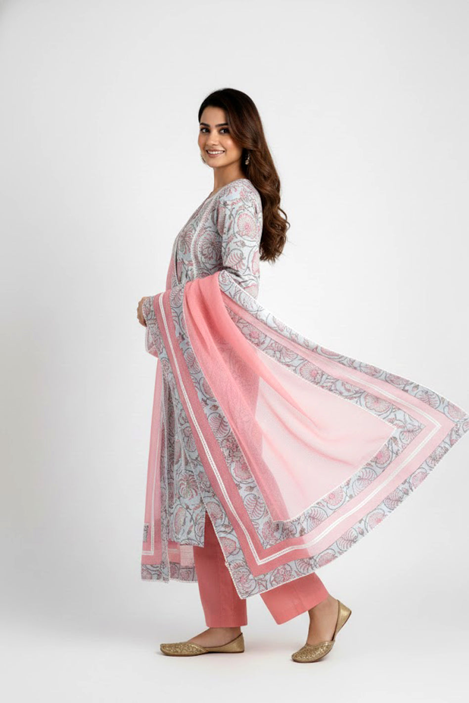 Floral Printed Straight Kurta with Pant and Dupatta
