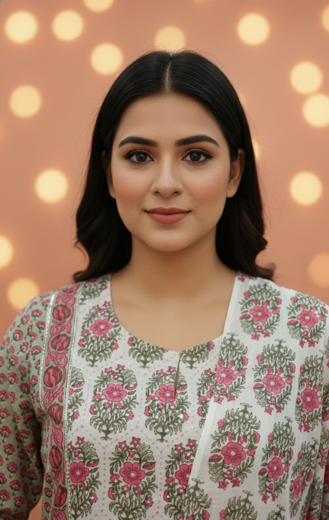 Multi colour  block print Cotton Kurta Pant Set with Dupatta